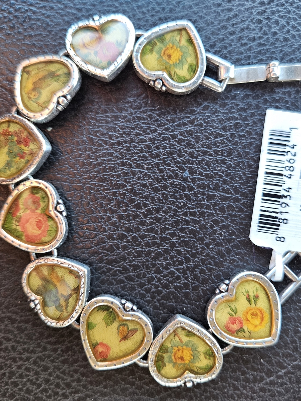Floral Heart Link Bracelet - Yellow & Pink Accents
